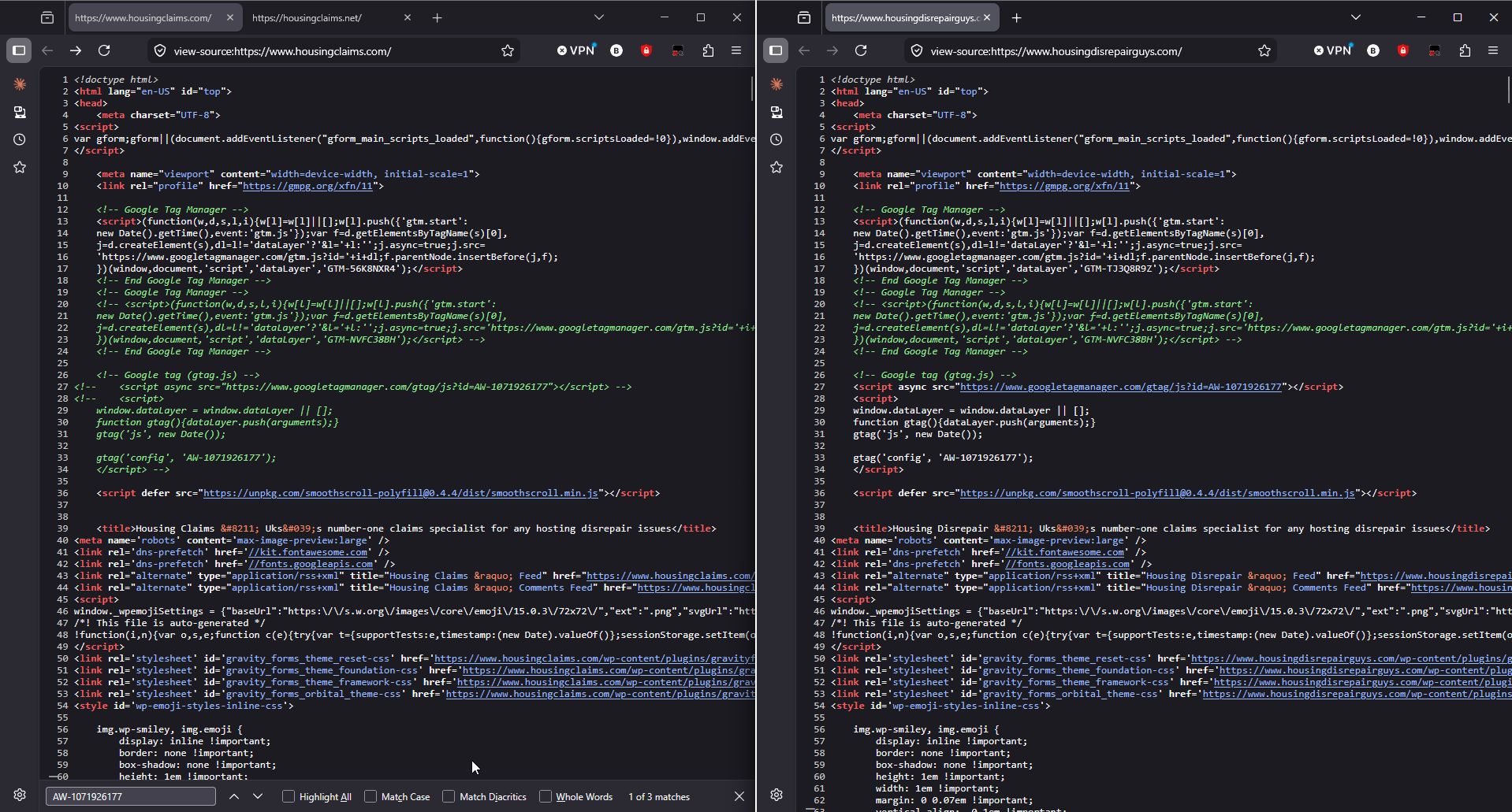 HTML source code comparison