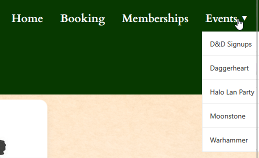 Tavern Gaming Website Navigation Header